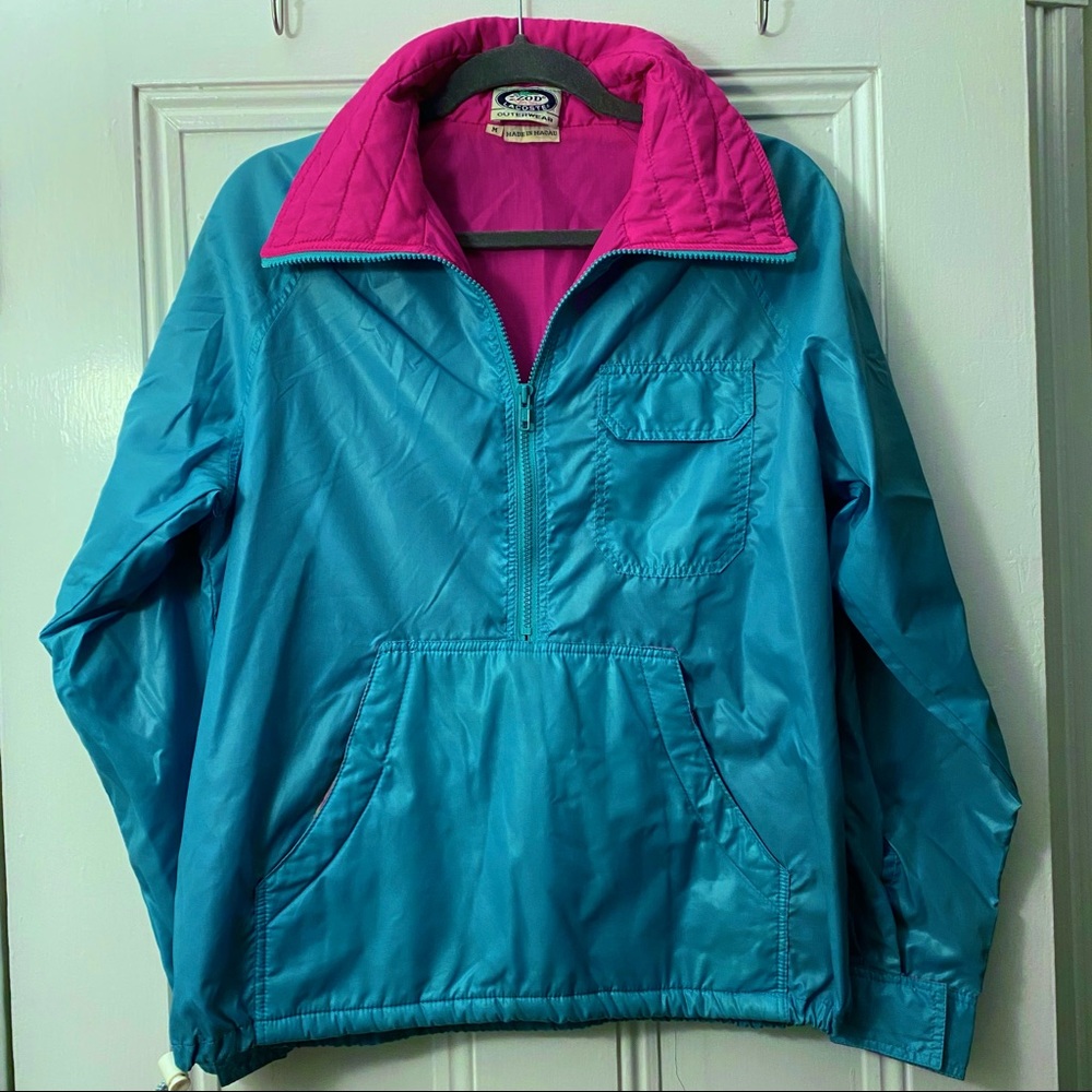 VINTAGE Izod Turquoise & Pink Quarter-Zip Windbreaker